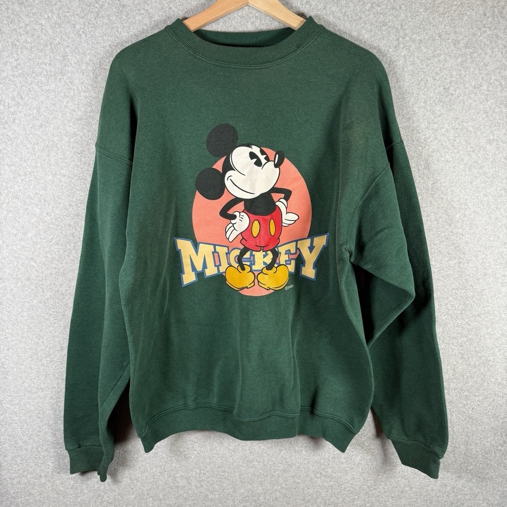 Vintage mickey mouse sweatshirt hanes heavy weight mens large green pullover